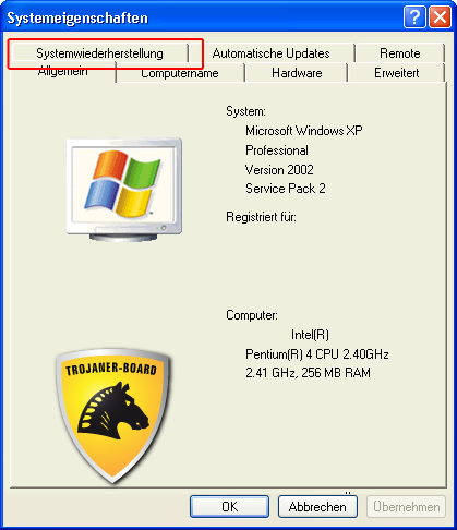 Systemwiederherstellung deaktivieren: Eigenschaften